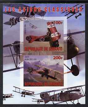 Djibouti 2009 Classic Aircraft imperf sheetlet containing 2 values (Fokker DR-1 & Albatros) unmounted mint