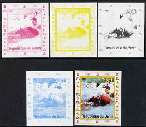 Benin 2007 Swimming #2 - individual deluxe sheet with Olympic Rings & Disney Character - the set of 5 imperf progressive proofs comprising the 4 individual colours plus all 4-colour composite, unmounted mint 
