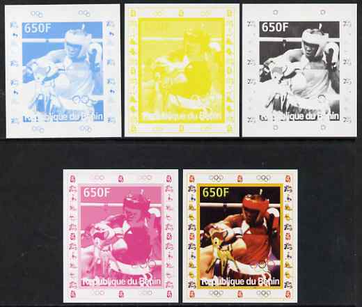 Benin 2007 Boxing - individual deluxe sheet with Olympic Rings & Disney Character - the set of 5 imperf progressive proofs comprising the 4 individual colours plus all 4-colour composite, unmounted mint 