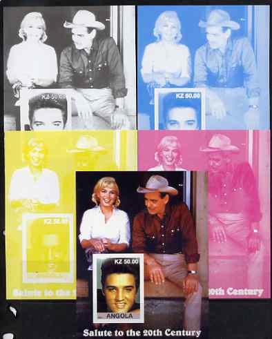 Angola 2002 Salute to the 20th Century #15 s/sheet - Elvis, Marilyn & Clark Gable - the set of 5 imperf progressive proofs comprising the 4 individual colours plus all 4-colour composite, unmounted mint 