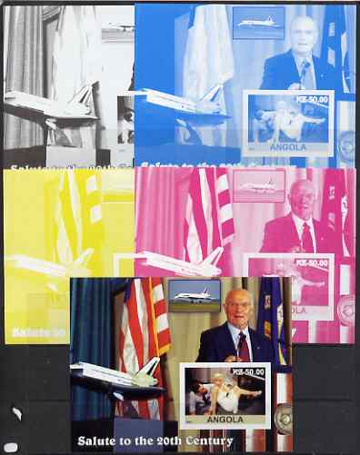 Angola 2002 Salute to the 20th Century #16 s/sheet - Marilyn, John Glenn & Space Shuttle - the set of 5 imperf progressive proofs comprising the 4 individual colours plus all 4-colour composite, unmounted mint 