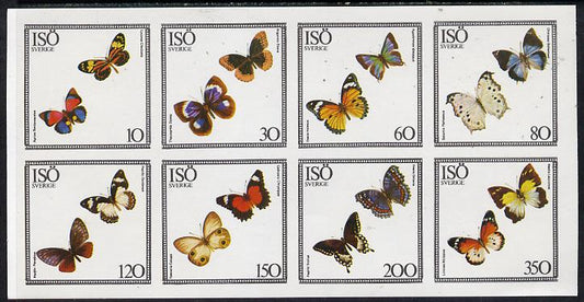 Iso - Sweden 1977 Butterflies imperf,set of 8 values (10 to 350) unmounted mint