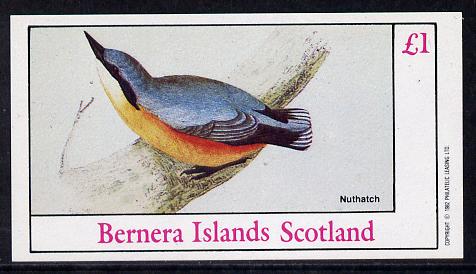 Bernera 1982 Birds #13 (Nuthatch) imperf souvenir sheet (£1 value) unmounted mint