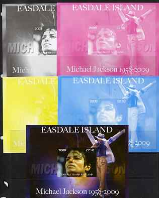Easdale 2009 Michael Jackson m/sheet - the set of 5 imperf progressive proofs comprising the 4 individual colours plus all 4-colour composite, unmounted mint 