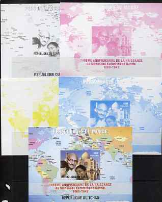 Chad 2009 World Personalities - Mahatma Gandhi s/sheet - the set of 5 imperf progressive proofs comprising the 4 individual colours plus all 4-colour composite, unmounted mint. 