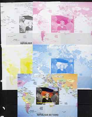 Chad 2009 World Personalities - Angela Merkel s/sheet - the set of 5 imperf progressive proofs comprising the 4 individual colours plus all 4-colour composite, unmounted mint. 