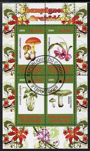 Congo 2009 Fungi & Orchids #1 perf sheetlet containing 4 values cto used 