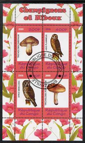 Congo 2009 Fungi & Owls #1 perf sheetlet containing 4 values cto used 