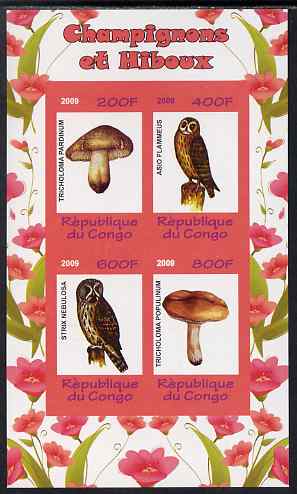 Congo 2009 Fungi & Owls #1 imperf sheetlet containing 4 values unmounted mint