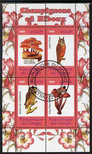 Congo 2009 Fungi & Owls #2 perf sheetlet containing 4 values cto used 