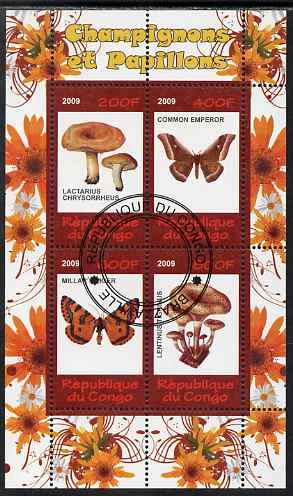 Congo 2009 Fungi & Butterflies #1 perf sheetlet containing 4 values cto used 