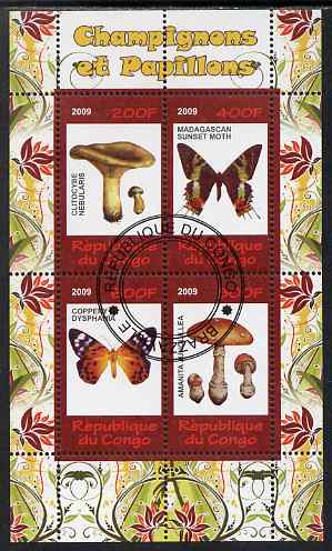 Congo 2009 Fungi & Butterflies #2 perf sheetlet containing 4 values cto used 