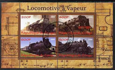 Congo 2009 Steam Locomotives #2 perf sheetlet containing 4 values cto used 