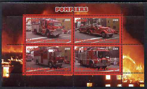 Congo 2009 Fire Engines perf sheetlet containing 4 values unmounted mint