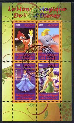 Congo 2009 The Magical World of Walt Disney #3 perf sheetlet containing 4 values cto used 