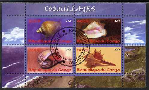 Congo 2009 Shells perf sheetlet containing 4 values cto used 
