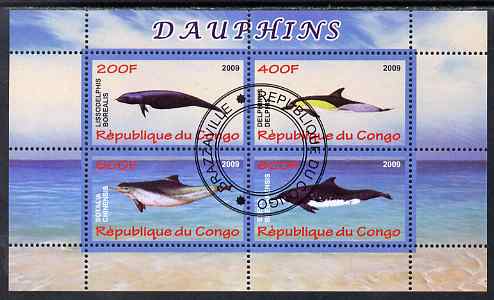 Congo 2009 Dolphins perf sheetlet containing 4 values cto used 