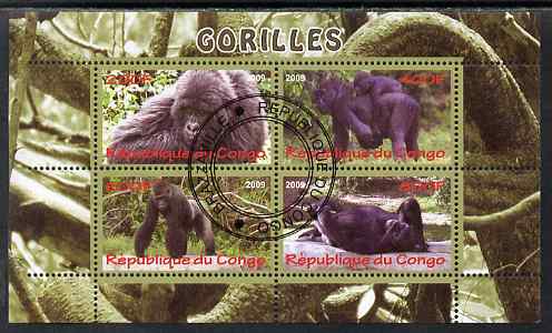 Congo 2009 Gorillas perf sheetlet containing 4 values cto used 