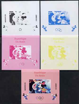 Benin 2009 Olympic Games - Disney Characters #03 individual deluxe sheet - the set of 5 imperf progressive proofs comprising the 4 individual colours plus all 4-colour composite, unmounted mint