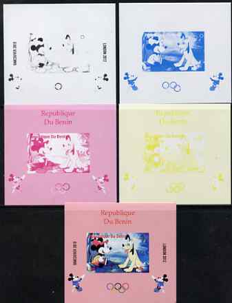 Benin 2009 Olympic Games - Disney Characters #04 individual deluxe sheet - the set of 5 imperf progressive proofs comprising the 4 individual colours plus all 4-colour composite, unmounted mint