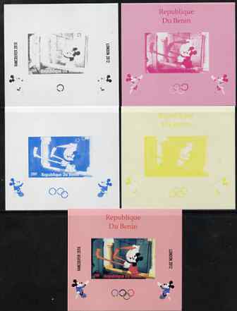 Benin 2009 Olympic Games - Disney Characters #09 individual deluxe sheet - the set of 5 imperf progressive proofs comprising the 4 individual colours plus all 4-colour composite, unmounted mint