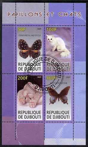 Djibouti 2009 Butterflies and Cats #1 perf sheetlet containing 4 values fine cto used