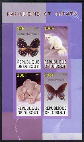 Djibouti 2009 Butterflies and Cats #1 imperf sheetlet containing 4 values unmounted mint