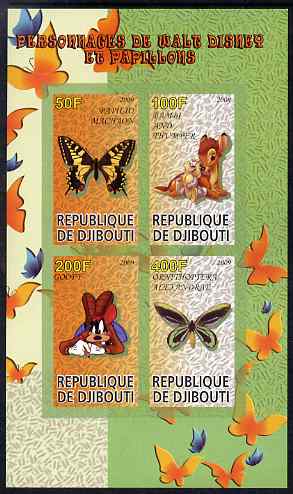 Djibouti 2009 Butterflies and Disney Characters #1 imperf sheetlet containing 4 values unmounted mint