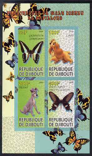 Djibouti 2009 Butterflies and Disney Characters #3 imperf sheetlet containing 4 values unmounted mint