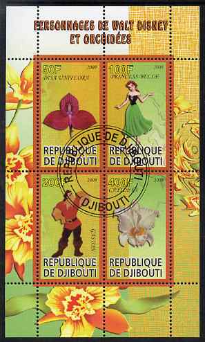 Djibouti 2009 Orchids and Disney Characters #2 perf sheetlet containing 4 values fine cto used