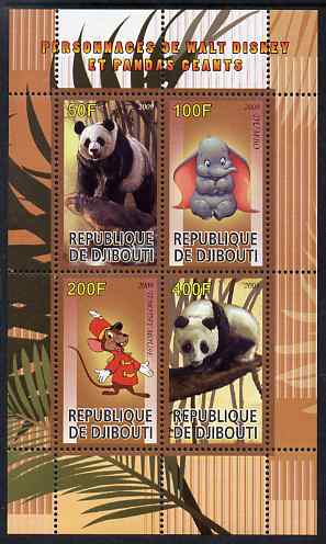 Djibouti 2009 Pandas and Disney Characters #1 perf sheetlet containing 4 values unmounted mint