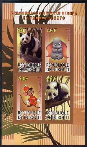 Djibouti 2009 Pandas and Disney Characters #1 imperf sheetlet containing 4 values unmounted mint
