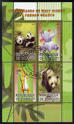 Djibouti 2009 Pandas and Disney Characters #2 perf sheetlet containing 4 values fine cto used