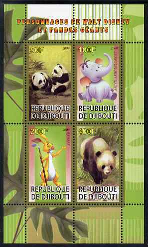 Djibouti 2009 Pandas and Disney Characters #2 perf sheetlet containing 4 values unmounted mint