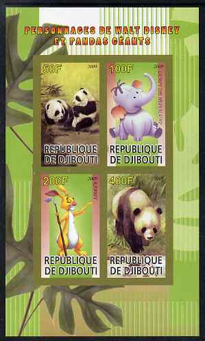 Djibouti 2009 Pandas and Disney Characters #2 imperf sheetlet containing 4 values unmounted mint