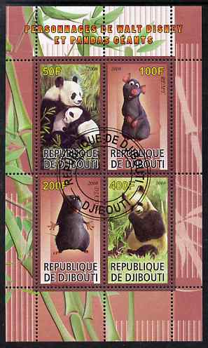 Djibouti 2009 Pandas and Disney Characters #3 perf sheetlet containing 4 values fine cto used