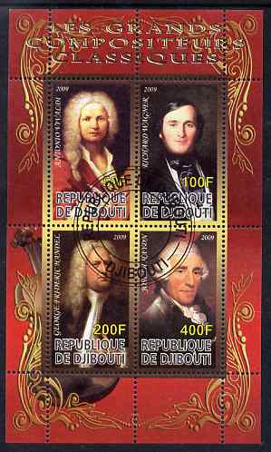 Djibouti 2009 Classic Composers #1 perf sheetlet containing 4 values fine cto used