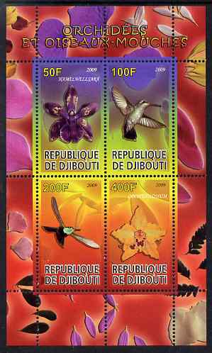Djibouti 2009 Orchids and Humming Birds #2 perf sheetlet containing 4 values unmounted mint