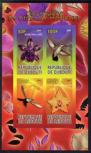 Djibouti 2009 Orchids and Humming Birds #2 imperf sheetlet containing 4 values unmounted mint