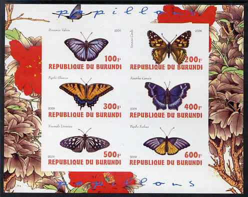 Burundi 2009 Butterflies #3 imperf sheetlet containing 6 values unmounted mint