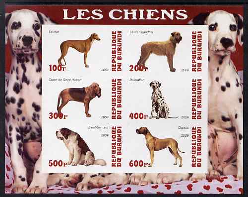 Burundi 2009 Dogs #4 imperf sheetlet containing 6 values unmounted mint