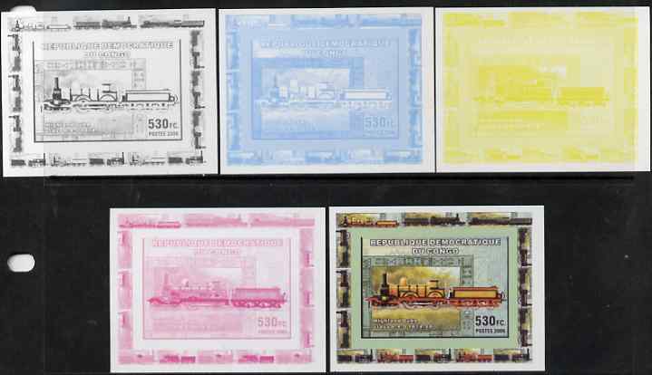 Congo 2006 Transport - British Steam Locos #4 - Highland Duke 4-4-0 individual deluxe sheet - the set of 5 imperf progressive proofs comprising the 4 individual colours plus all 4-colour composite, unmounted mint 