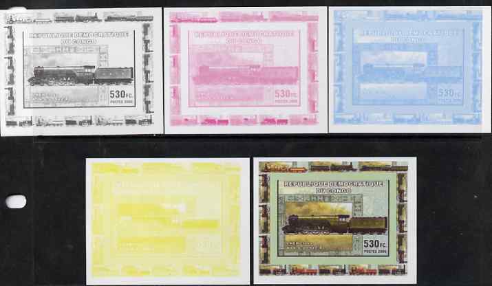 Congo 2006 Transport - British Steam Locos #5 - LNER 4-6-2 Flying Scotsman individual deluxe sheet - the set of 5 imperf progressive proofs comprising the 4 individual colours plus all 4-colour composite, unmounted mint 