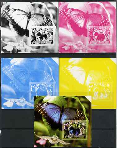 Djibouti 2006 Owl & Butterfly #1 s/sheet - the set of 5 imperf progressive proofs comprising the 4 individual colours plus all 4-colour perf composite unmounted mint