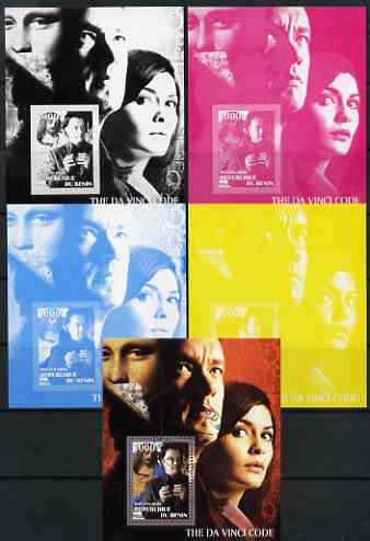 Benin 2006 The Da Vinci Code #2 s/sheet - the set of 5 imperf progressive proofs comprising the 4 individual colours unmounted mint plus all 4-colour perf composite cto used, 