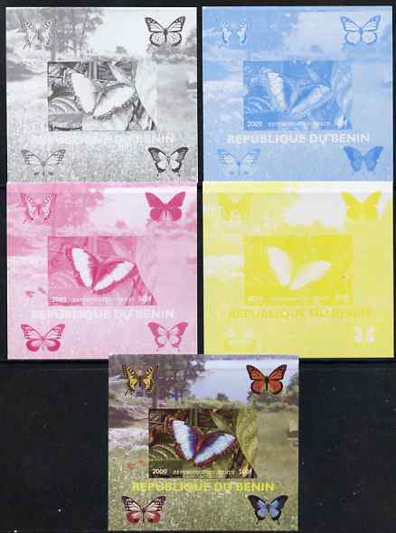 Benin 2009 Butterflies #2 individual deluxe sheet - the set of 5 imperf progressive proofs comprising the 4 individual colours plus all 4-colour composite, unmounted mint 