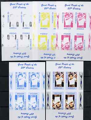 Angola 1999 Great People of the 20th Century - Lee Trevino (Golfer) sheetlet of 4 (2 tete-beche pairs) - the set of 4 imperf progressive proofs comprising various 2-colour combinations plus all 4-colour composite, unmounted mint 