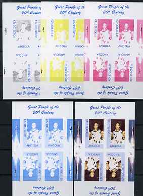 Angola 1999 Great People of the 20th Century - Apollo Astronauts sheetlet of 4 (2 tete-beche pairs) - the set of 5 imperf progressive proofs comprising various 2-colour combinations plus all 4-colour composite, unmounted mint 