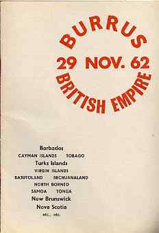 Auction Catalogue - British Empire with Barbados, Caymans, Tobago, Turks, Virgins, Basutoland, Bechuanaland, N Borneo, Samoa, Tonga, New Brunswick & Nova Scotia - Robson Lowe 29 Nov 1962 - the Burrus coll - with prices realised