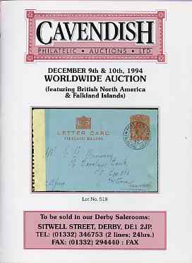 Auction Catalogue - WW1 & WW2 Undercover Mail - Cavendish 9-10 Dec 1994 - Worldwide incl the Dave Birtwell coll - catalogue only